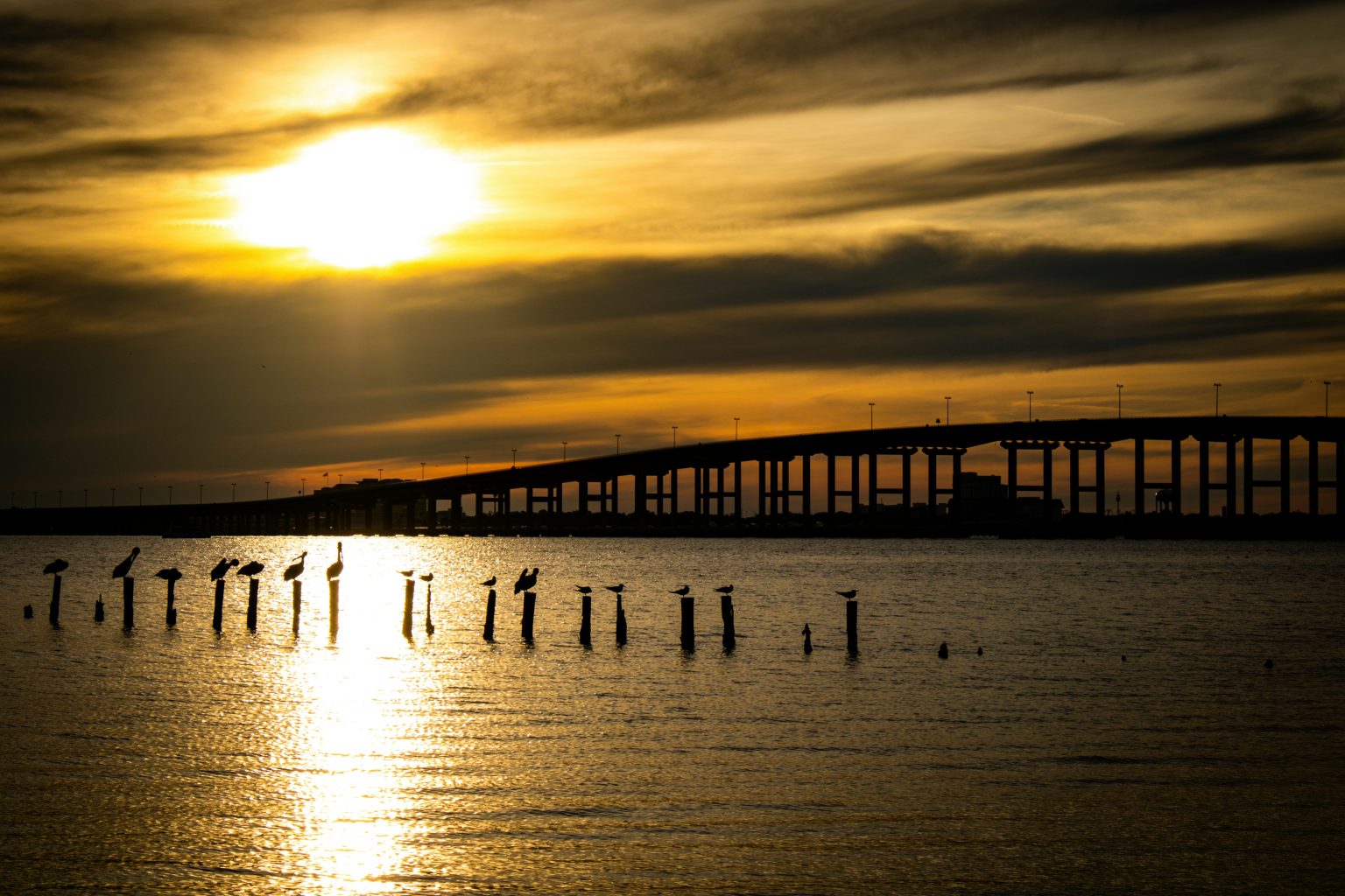 Pensacola bridge at sunset over the Florida Sound